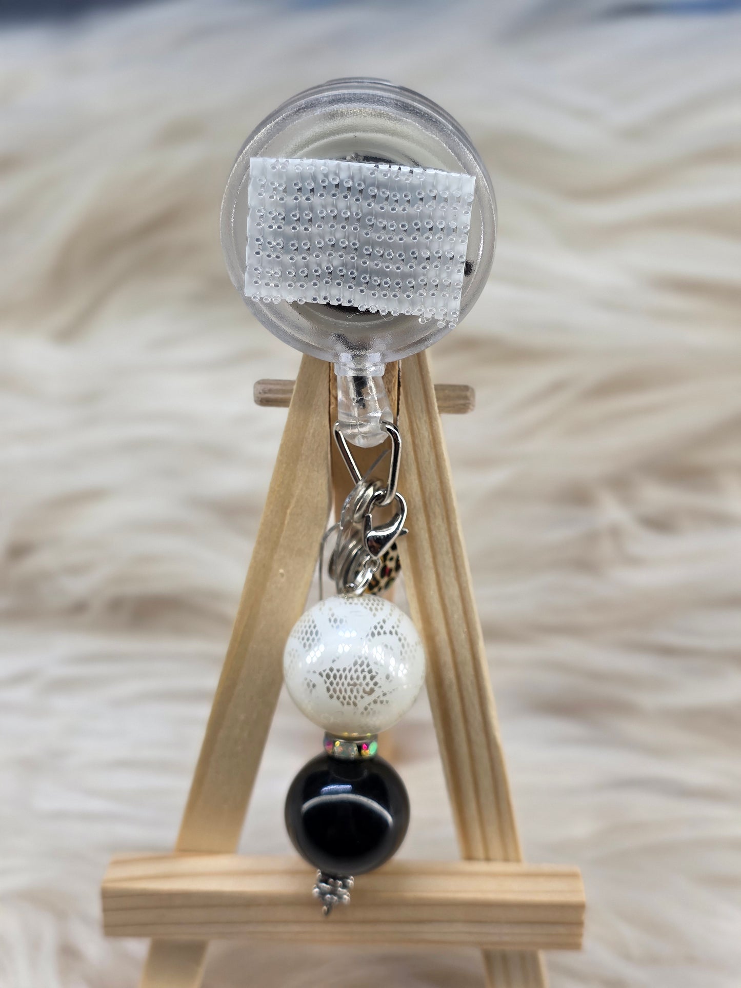 Black and White Badge Reel Charm