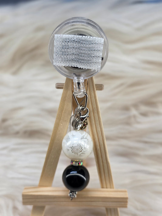 Black and White Badge Reel Charm