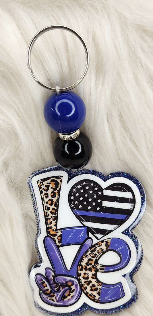 Love Blue Beaded Acrylic Keychain