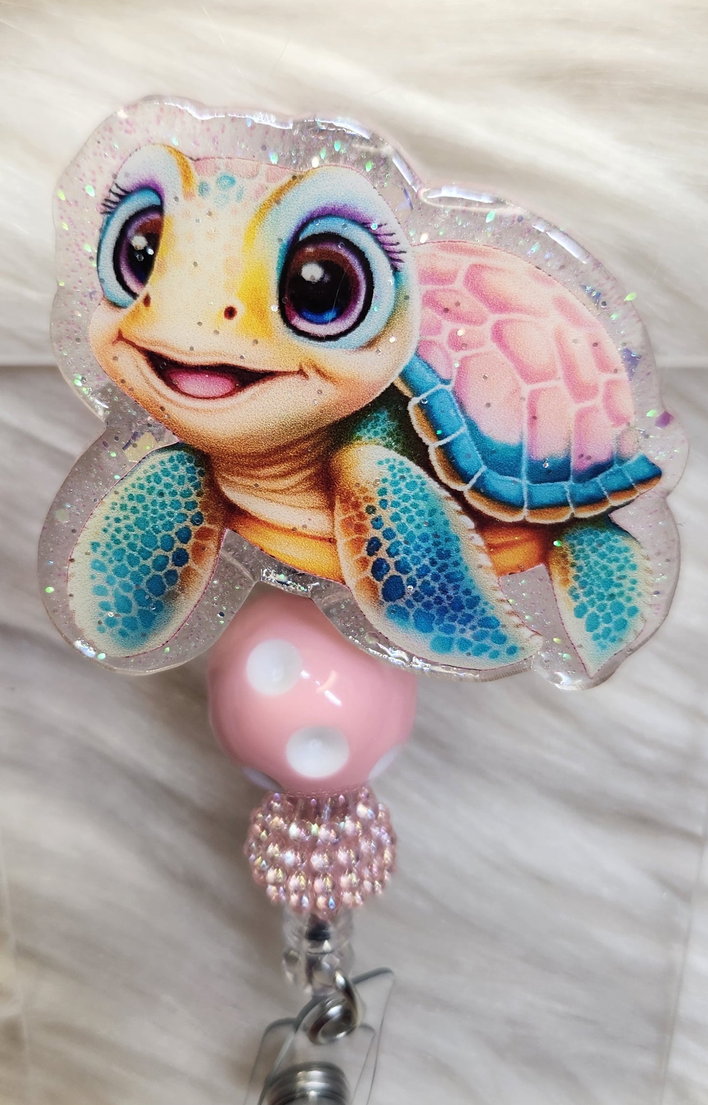 Pink Turtle Badge Reel Face