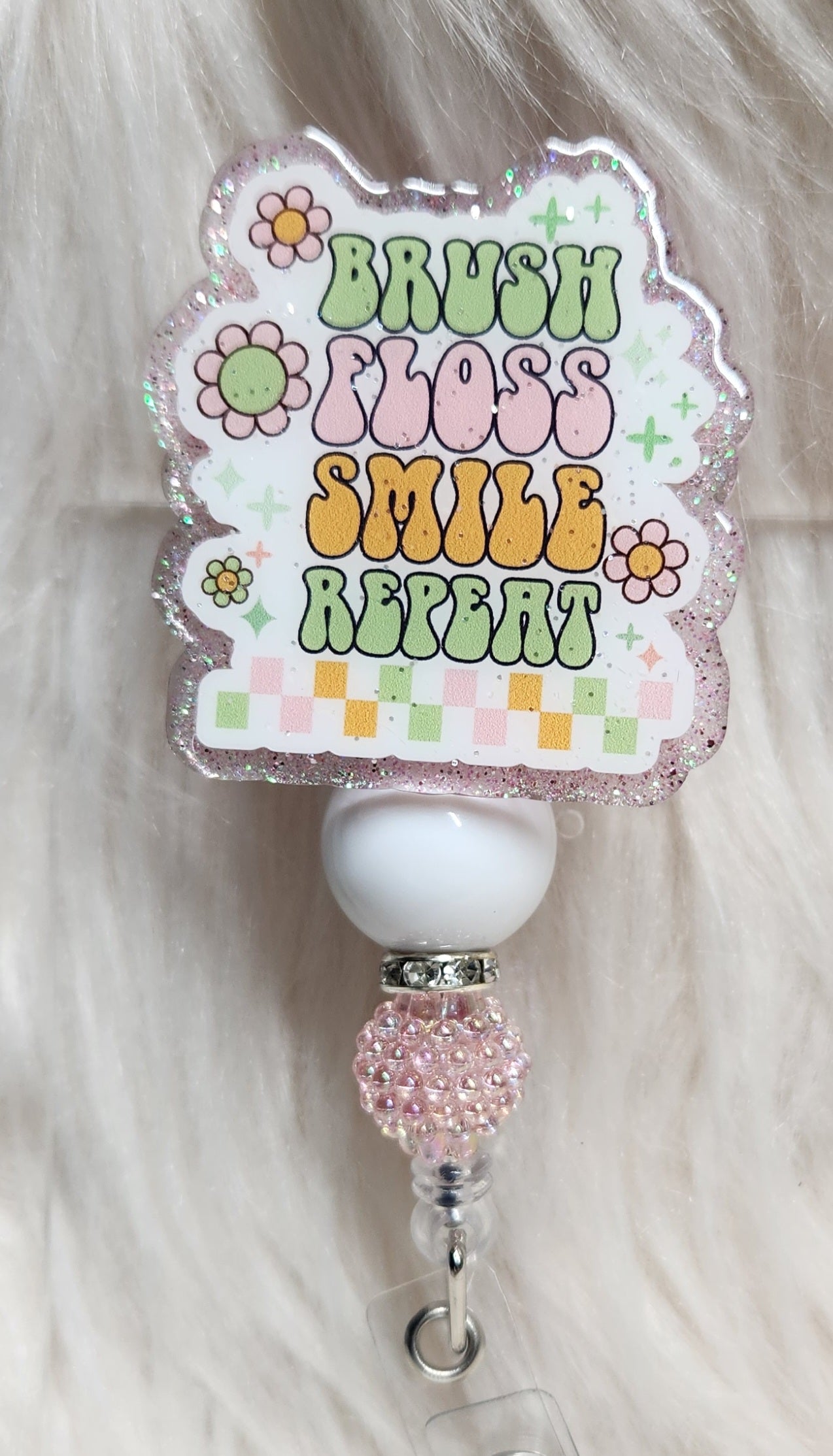 Brush Floss Smile Badge Reel Face