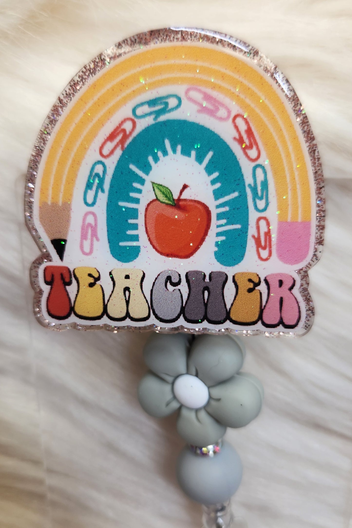 Rainbow Teacher Badge Reel Face