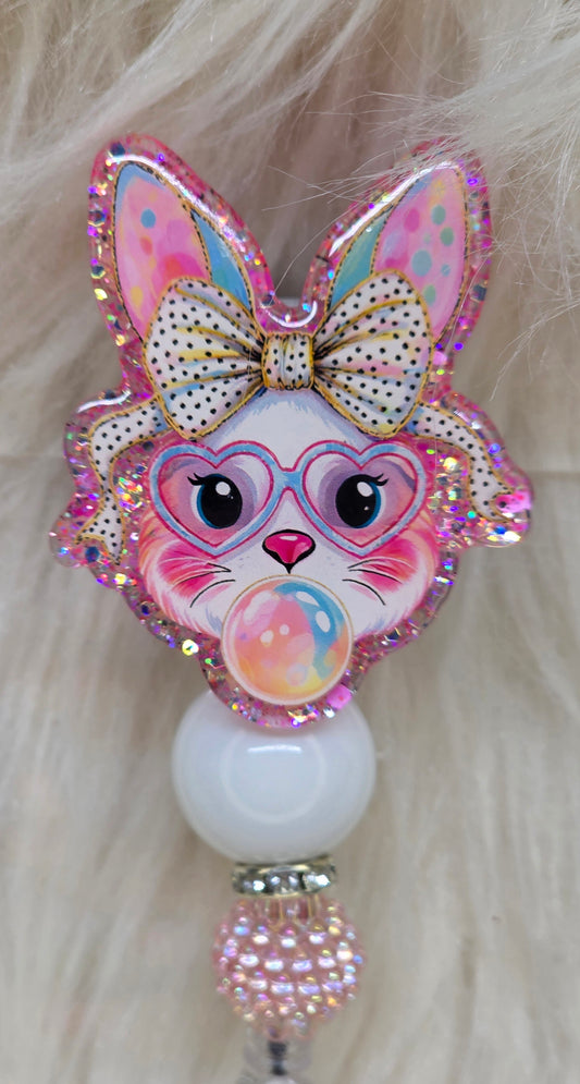 Cute Bunny Bubble Badge Reel Face