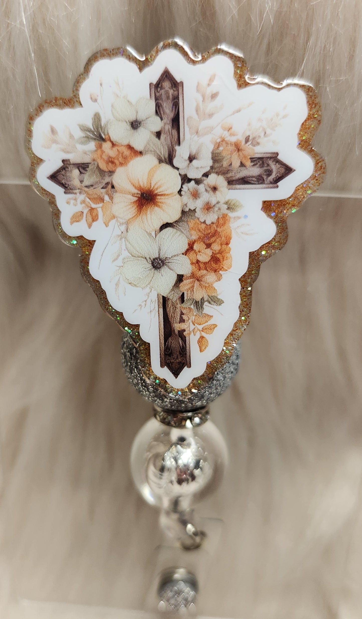 Cross Flowers Badge Reel Face