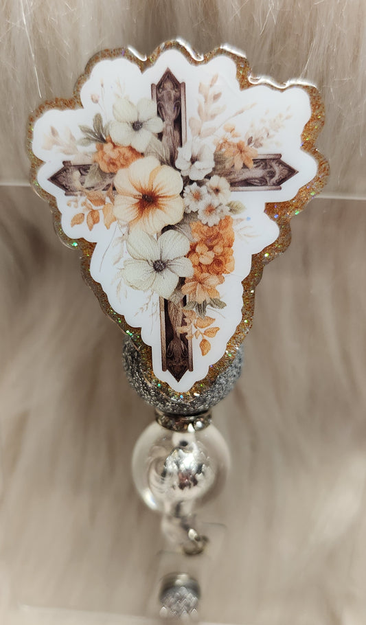 Cross Flowers Badge Reel Face