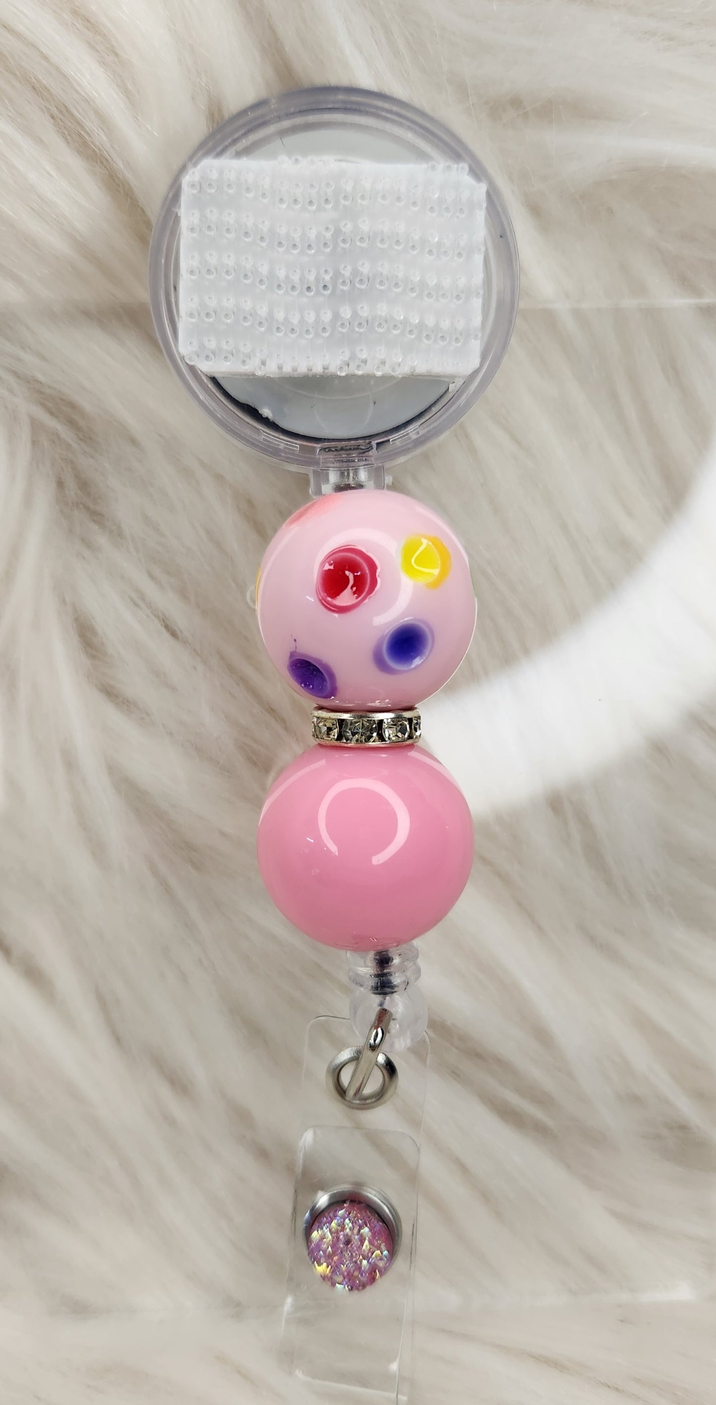 Pink Colorful Dots Badge Reel(Alligator Clip)