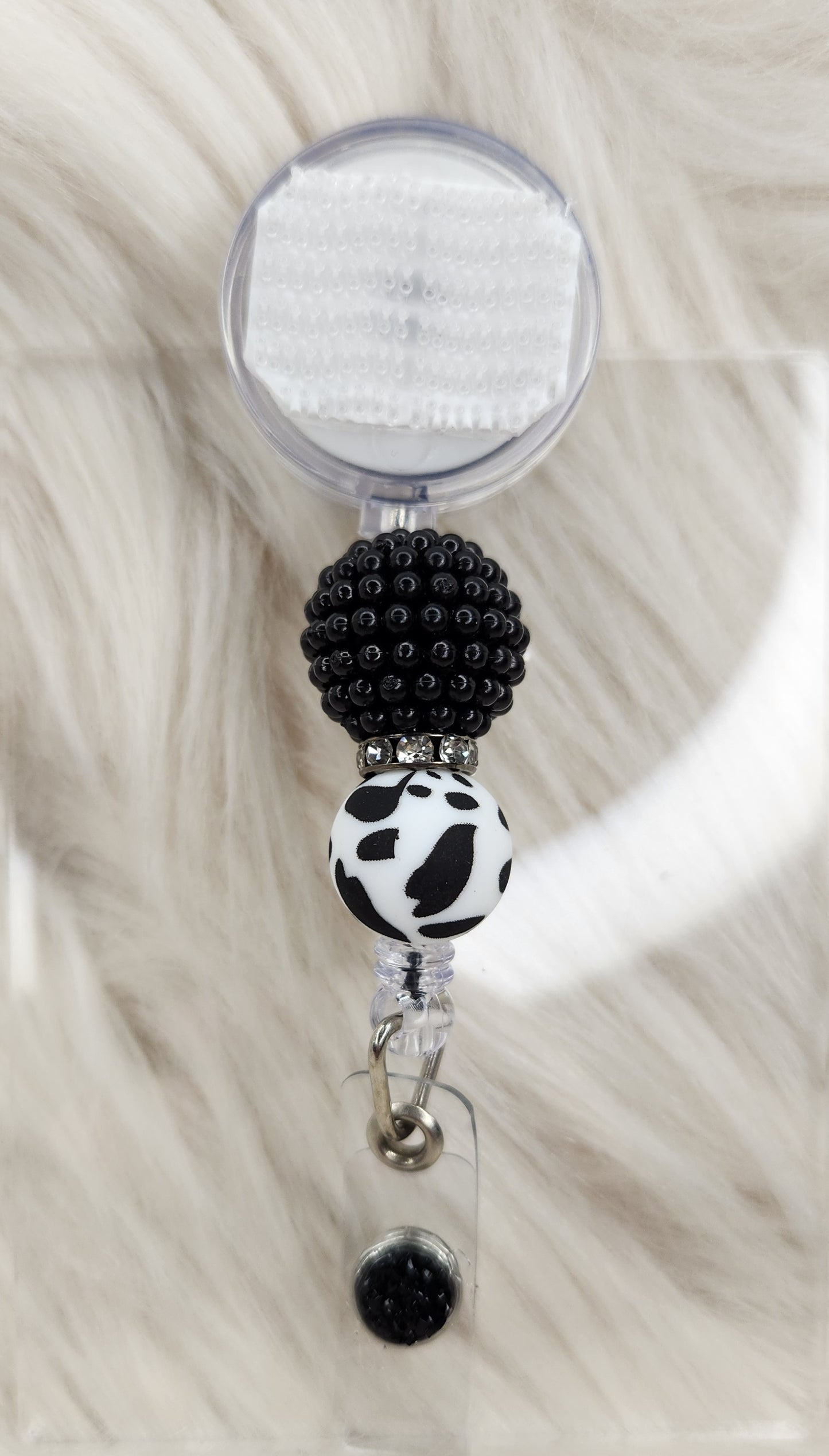 Black/Cow Print Badge Reel(Alligator Clip)