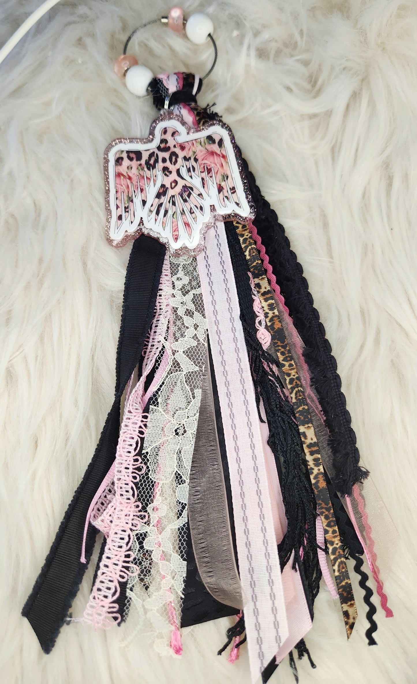 Leopard Pink Bird Bag Tassel