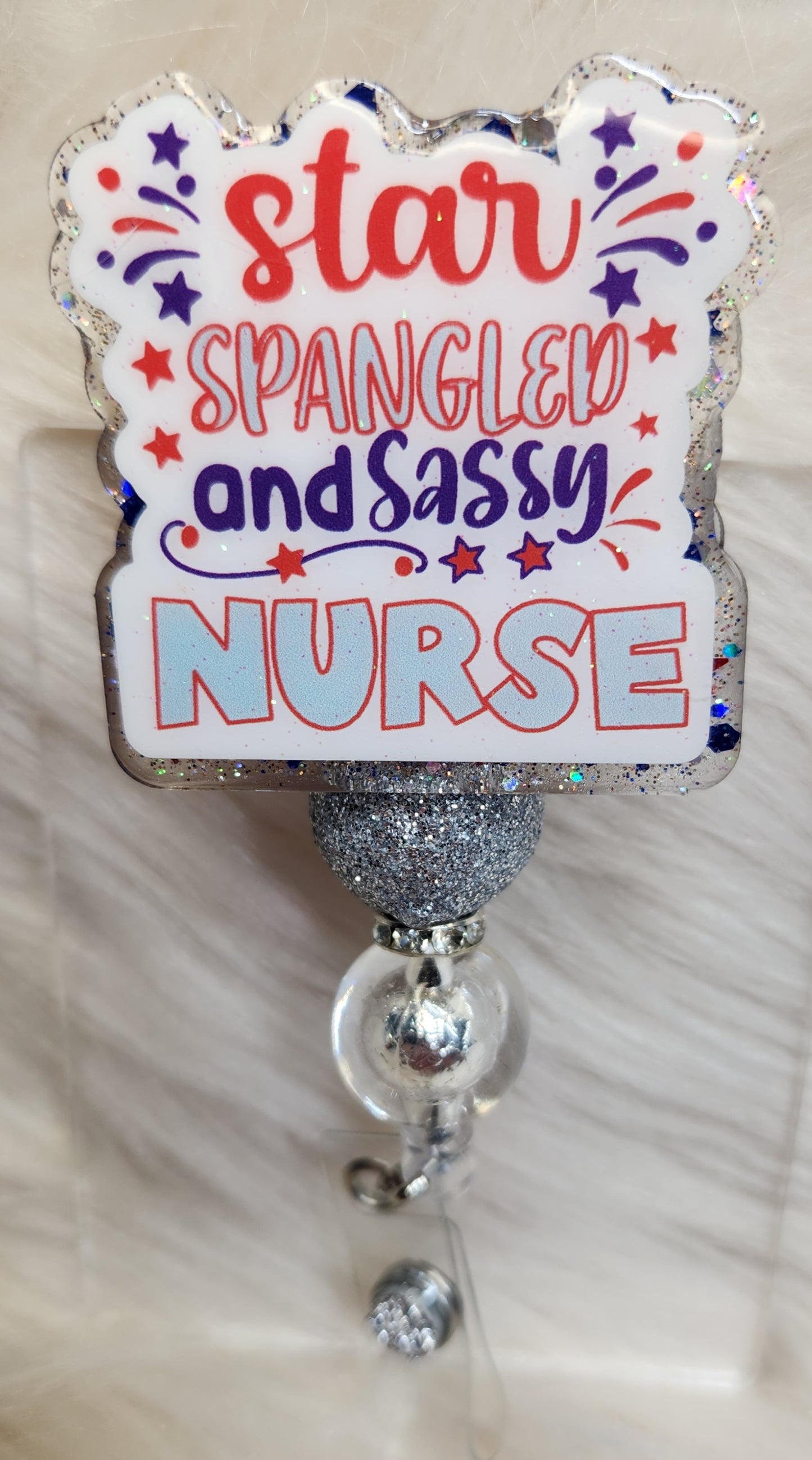Star Spangled Nurse Badge Reel Face