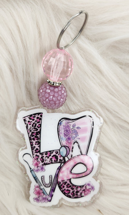 Love Dental Beaded Acrylic Keychain