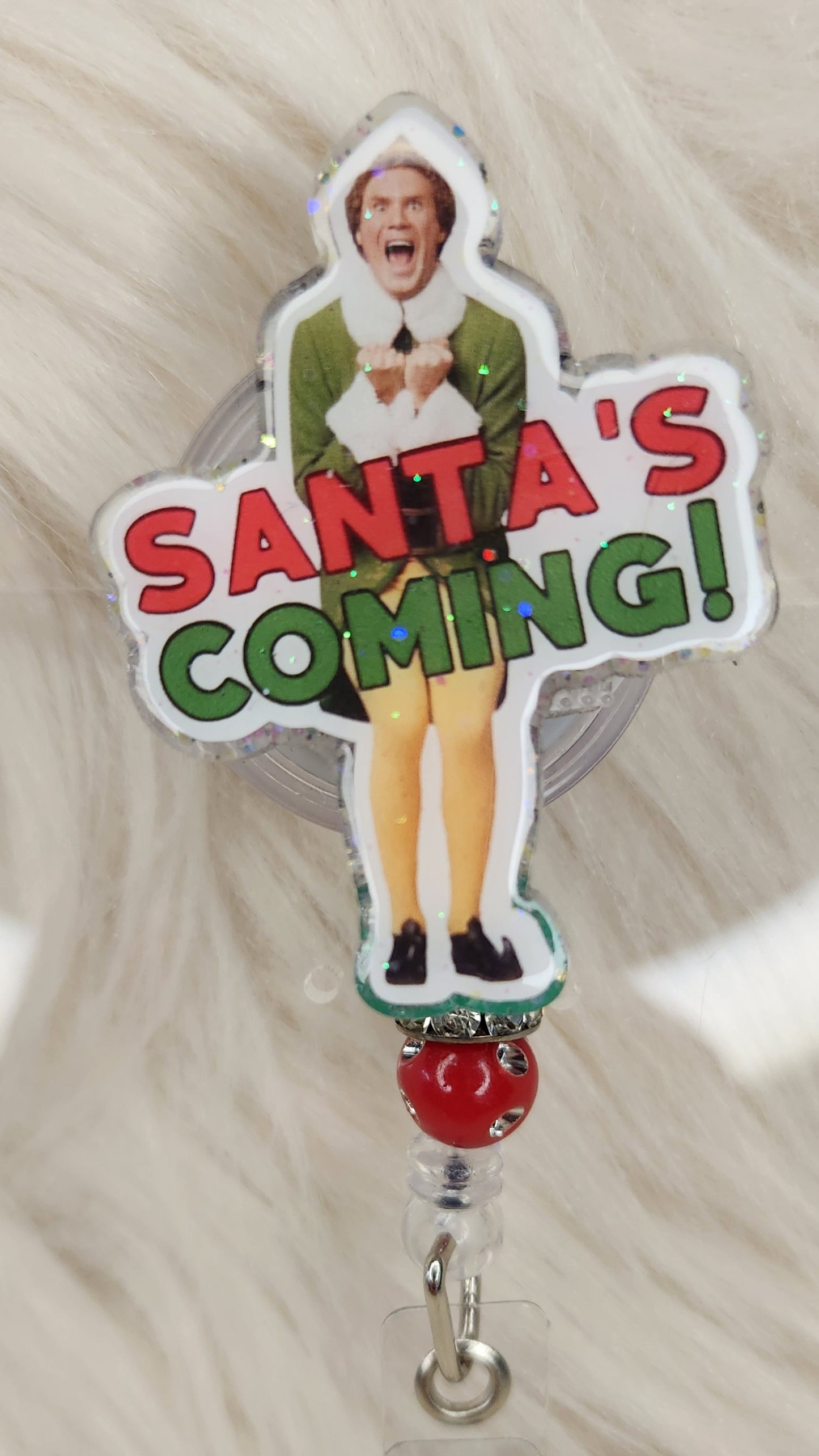Santa's Coming Badge Reel Face