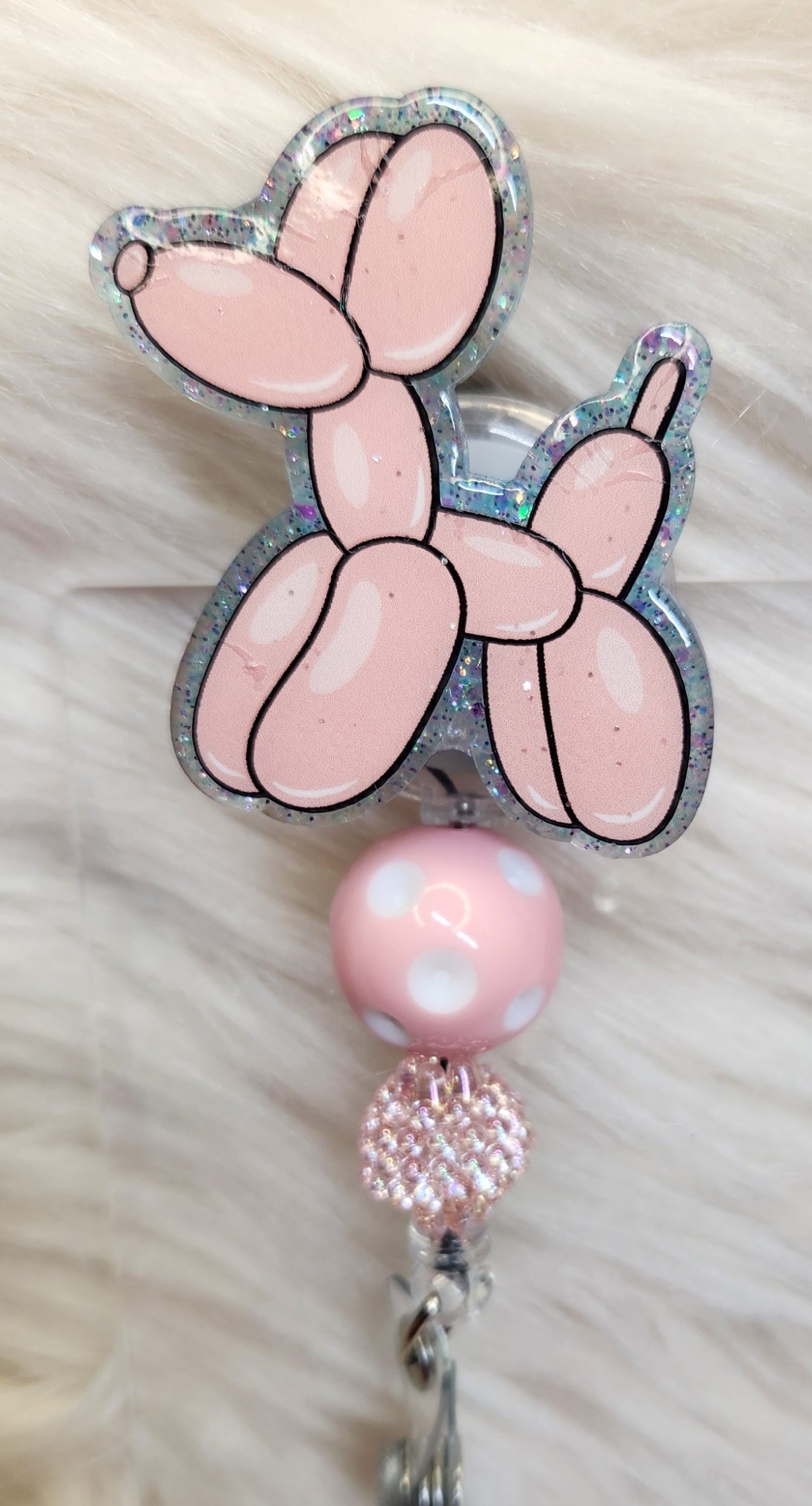 Balloon Dog Light Pink Badge Reel Face
