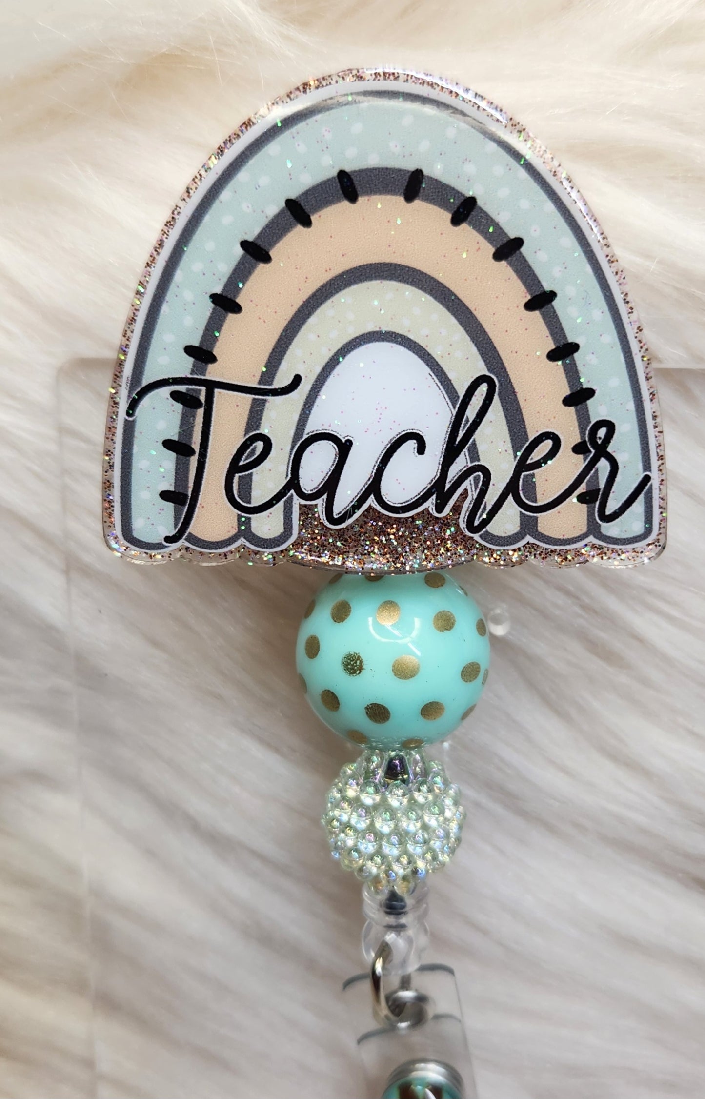 Teacher Rainbow Badge Reel Face