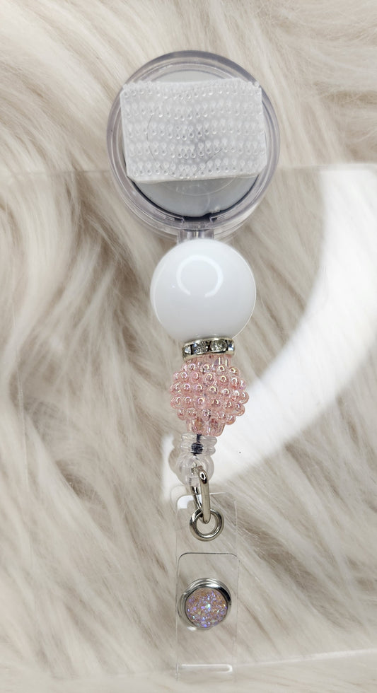 Light Pink/white Badge Reel(Alligator Clip)