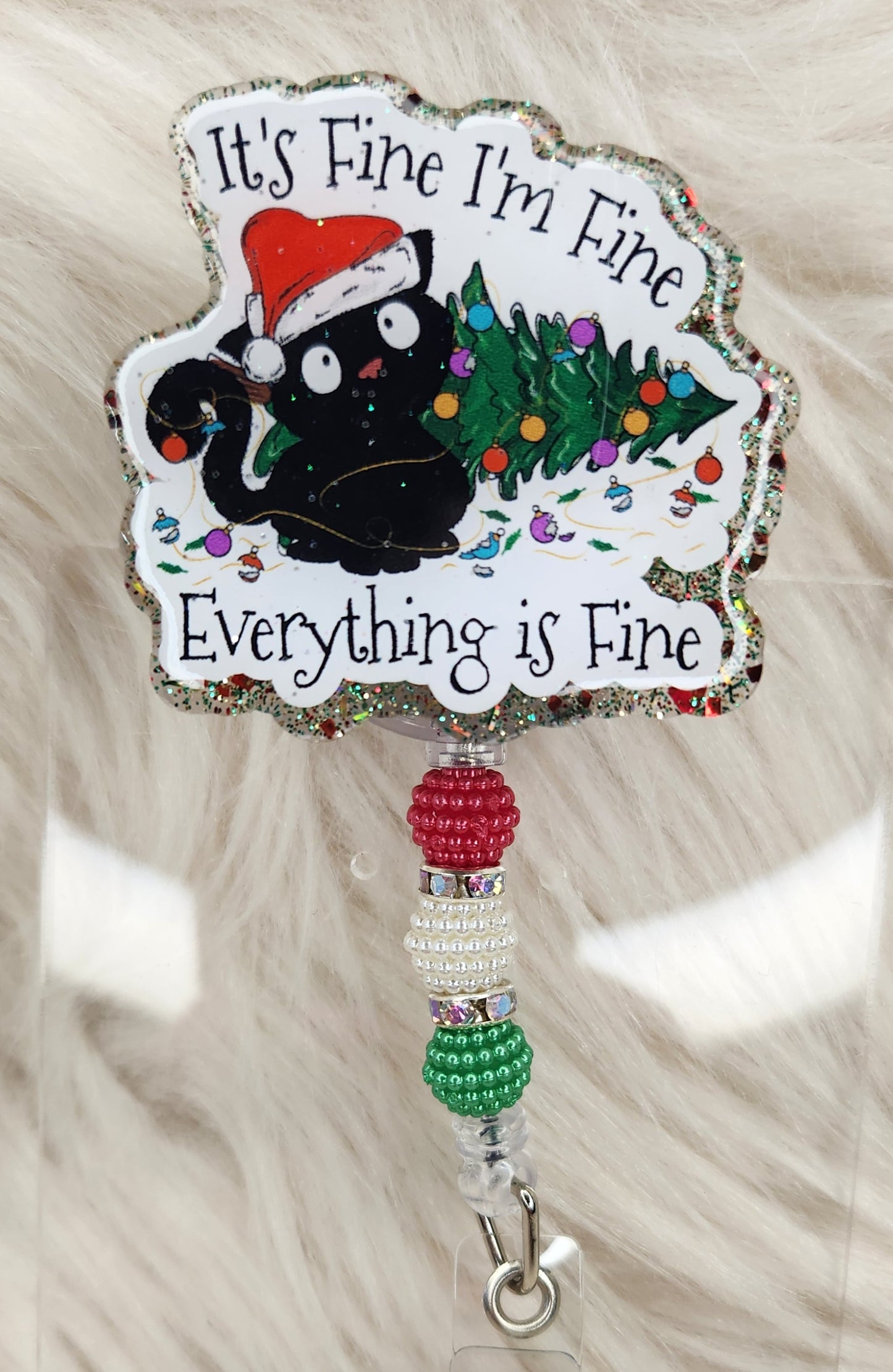 Everything is Fine Christmas Badge Reel Face