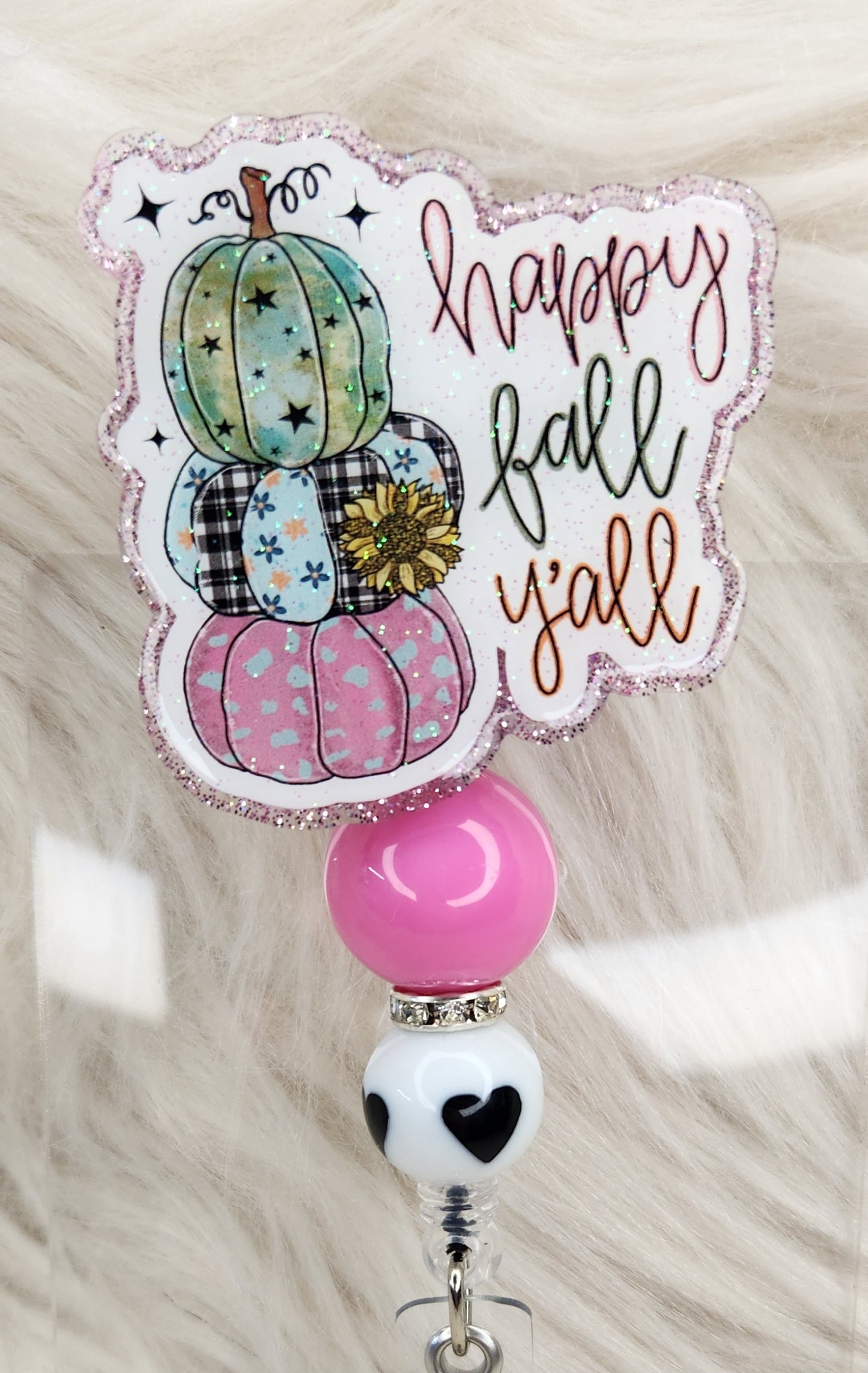 Happy Fall Pink Badge Reel Face