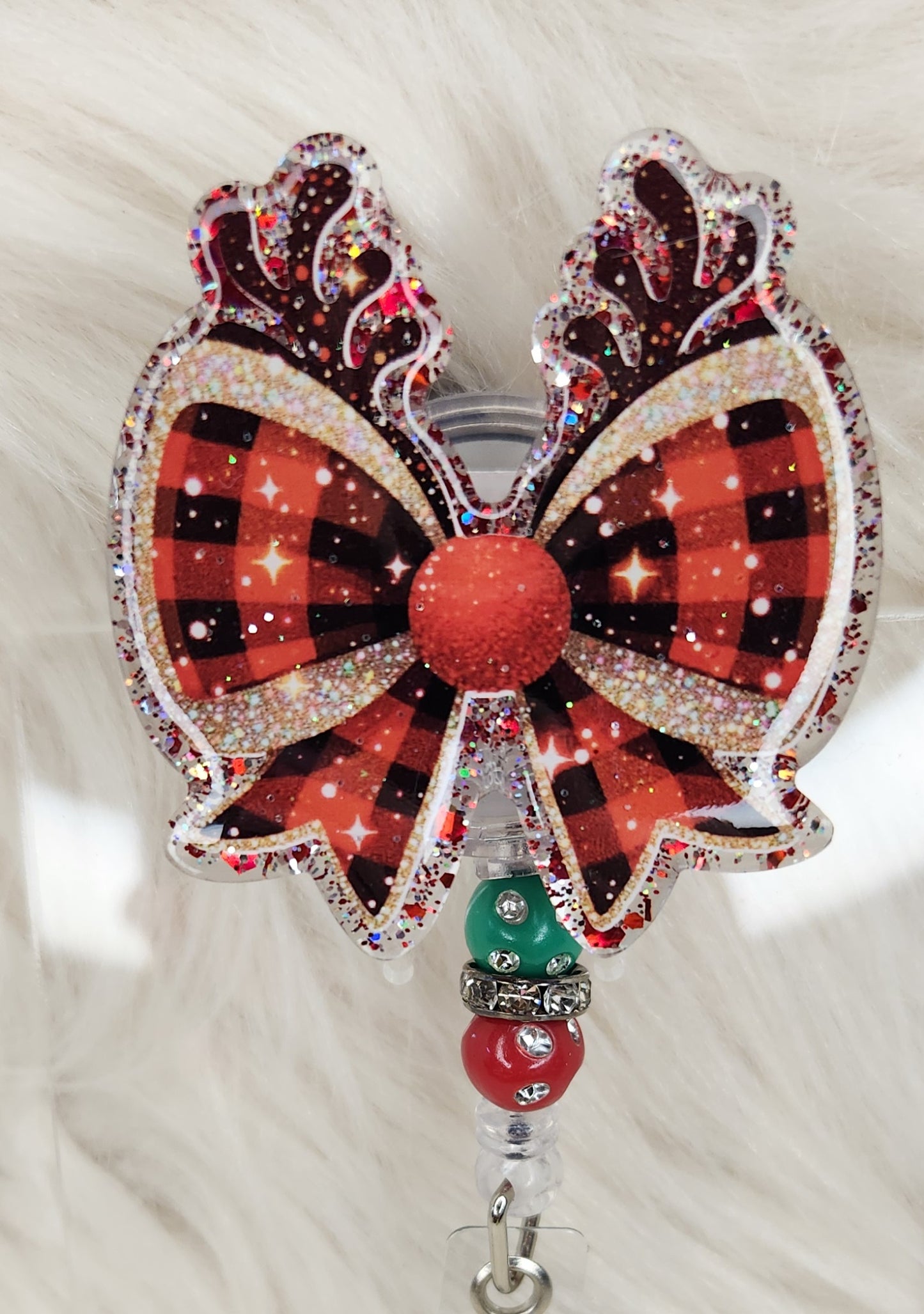 Reindeer Bow Badge Reel Face