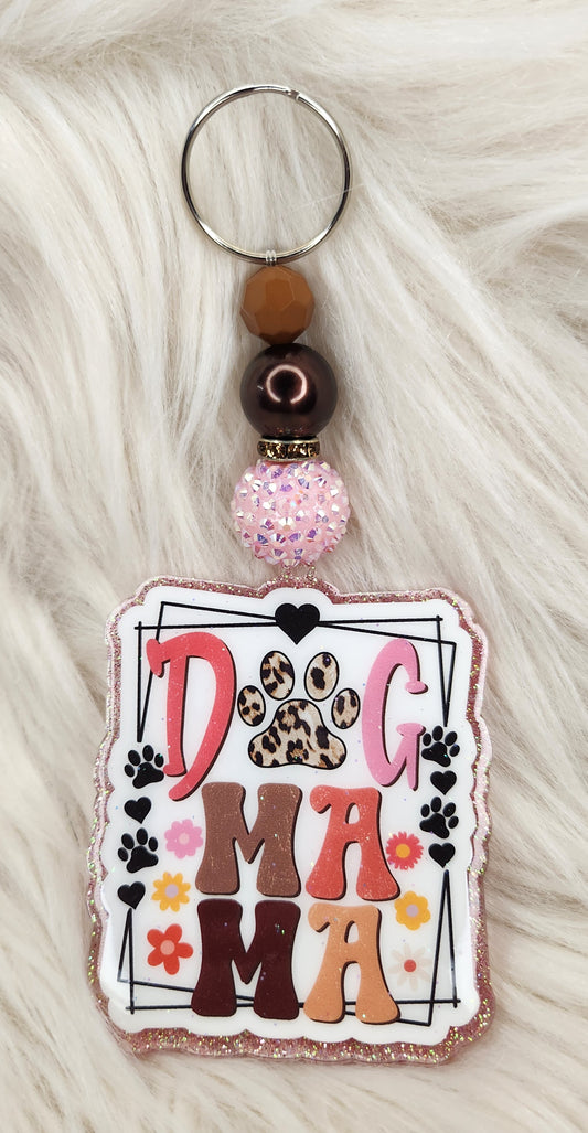 Dog Mama Beaded Acrylic Keychain