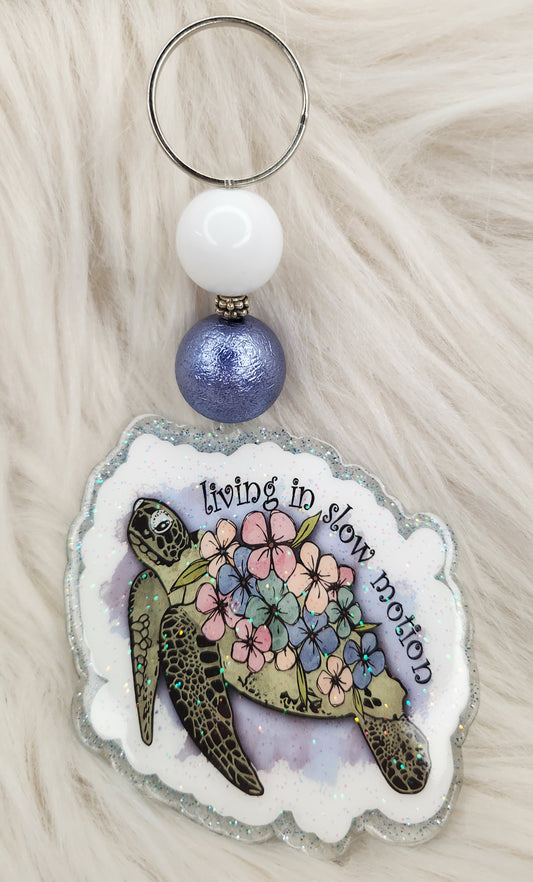 Living In Slow Motion Beaded Acrylic Keychain