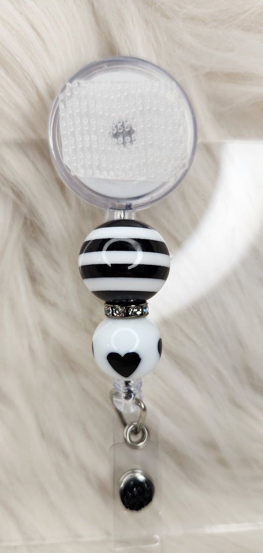 Black/White Stripe Badge Reel(Alligator Clip)