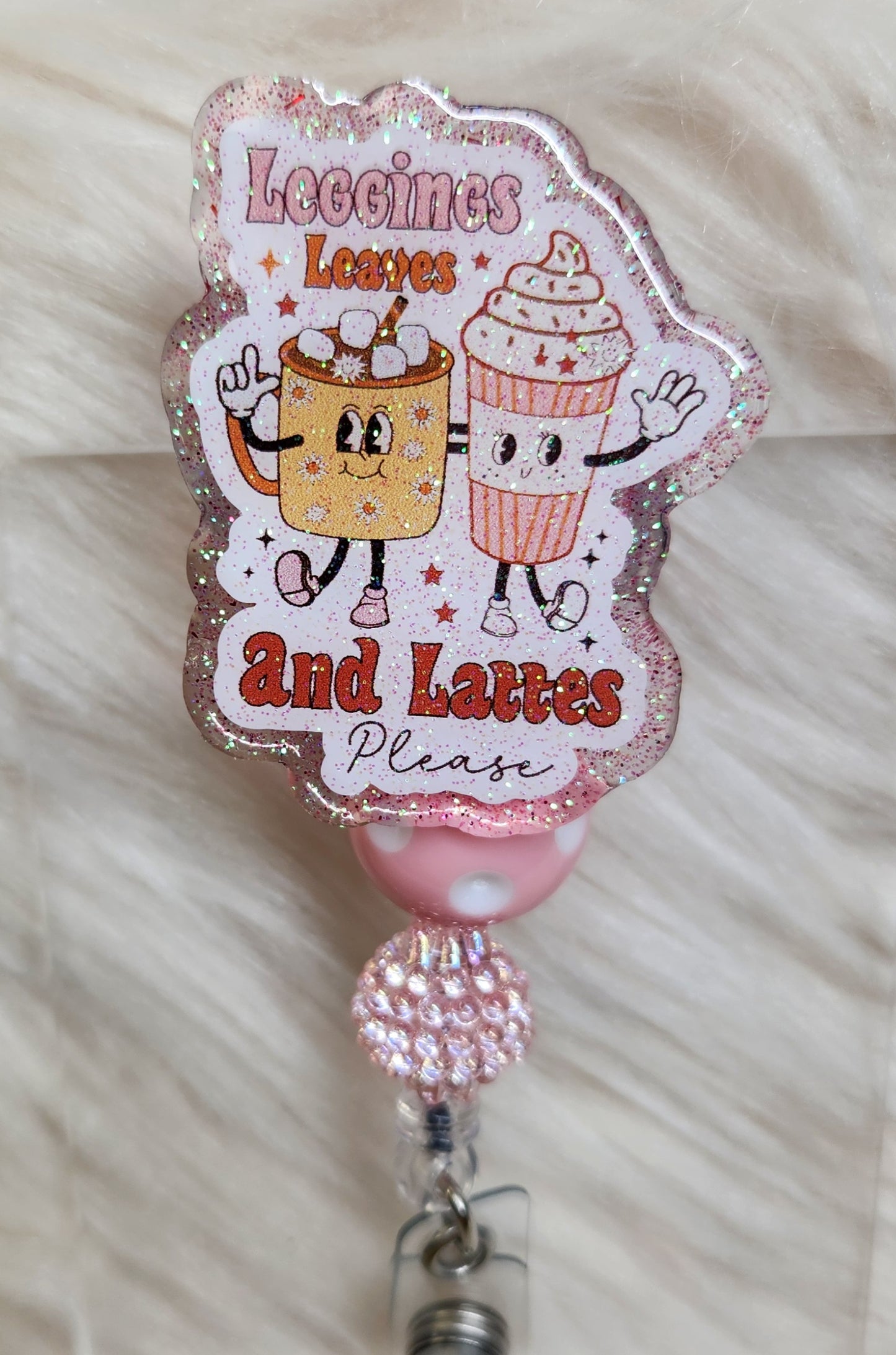 Leggings Leaves and Lattes Badge Reel Face