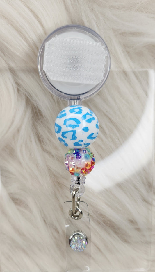 Blue Cheetah/Rainbow Badge Reel(Alligator Clip)