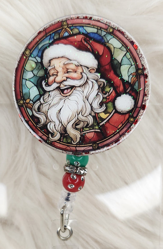 Stained Glass Santa Badge Reel Face