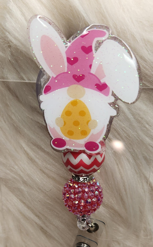 Gnome Bunny Badge Reel Face