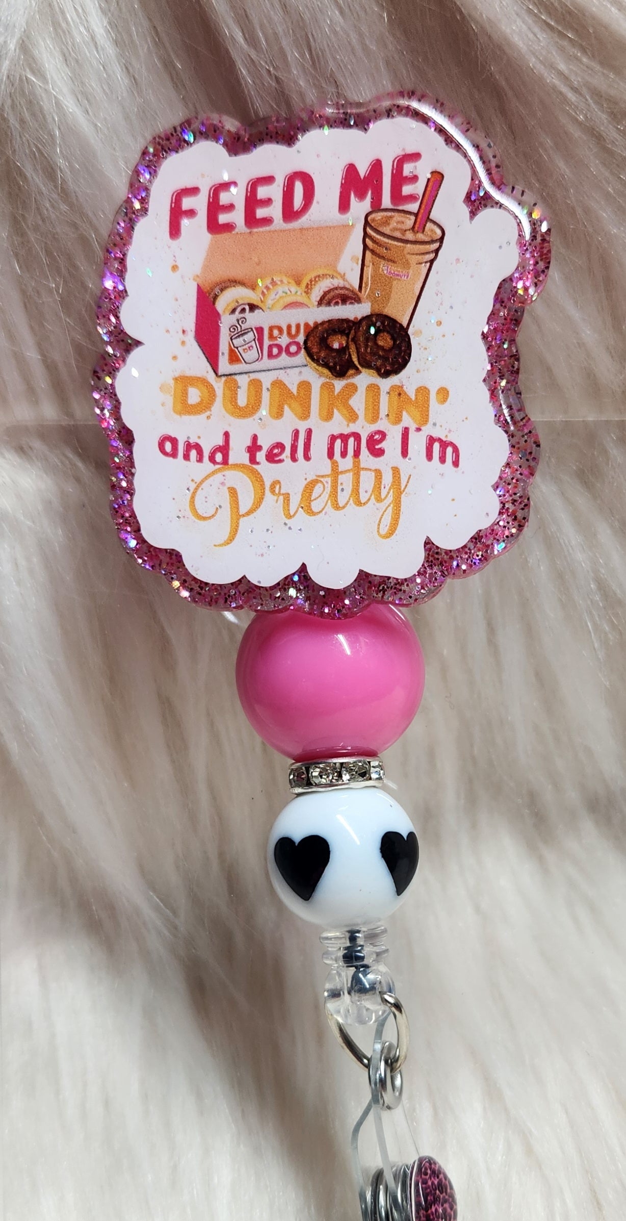 Feed Me Dunkin Badge Reel Face