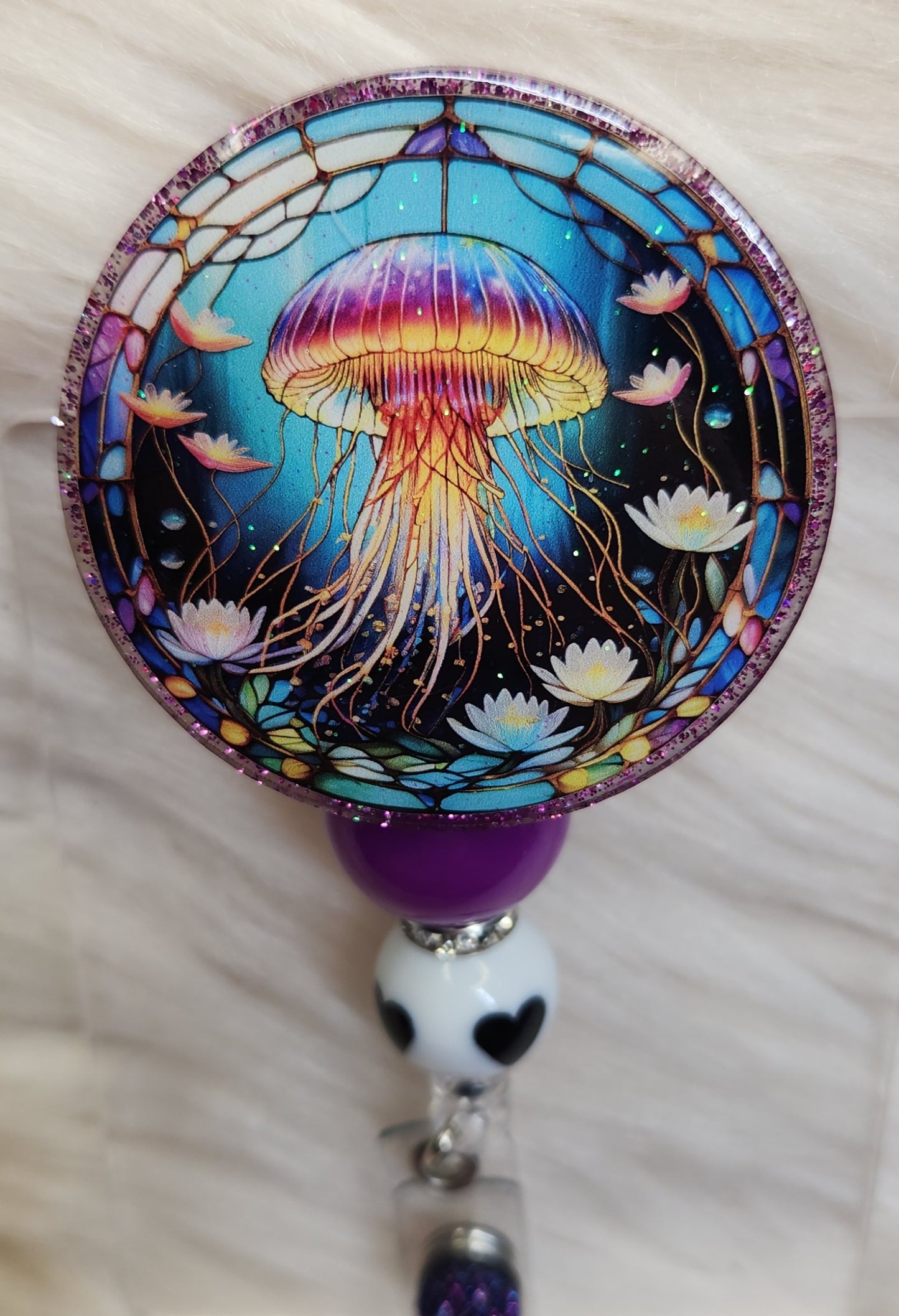 Stained Glass Jelly Fish Badge Reel Face
