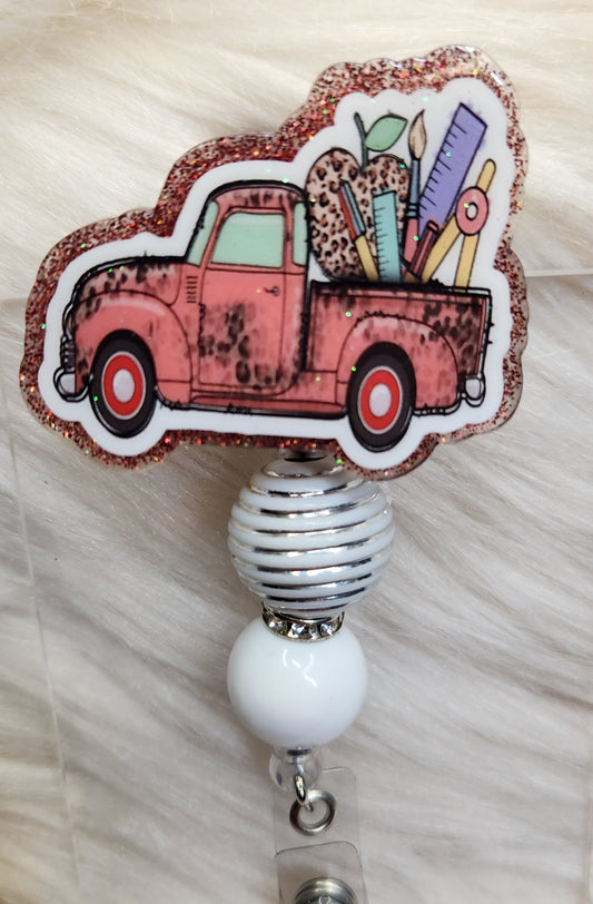 Teacher Truck Badge Reel Face