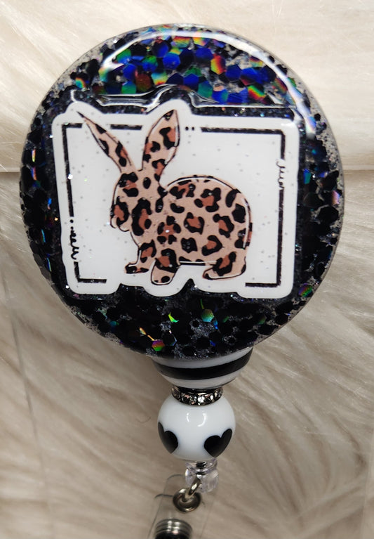 Cheetah Bunny Badge Reel Face