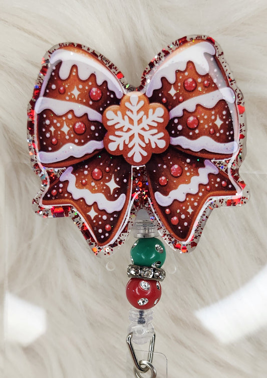 Gingerbread Bow Badge Reel Face