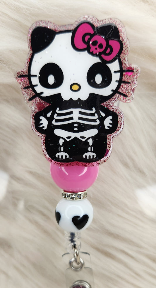 Skeleton Kitty Badge Reel Face