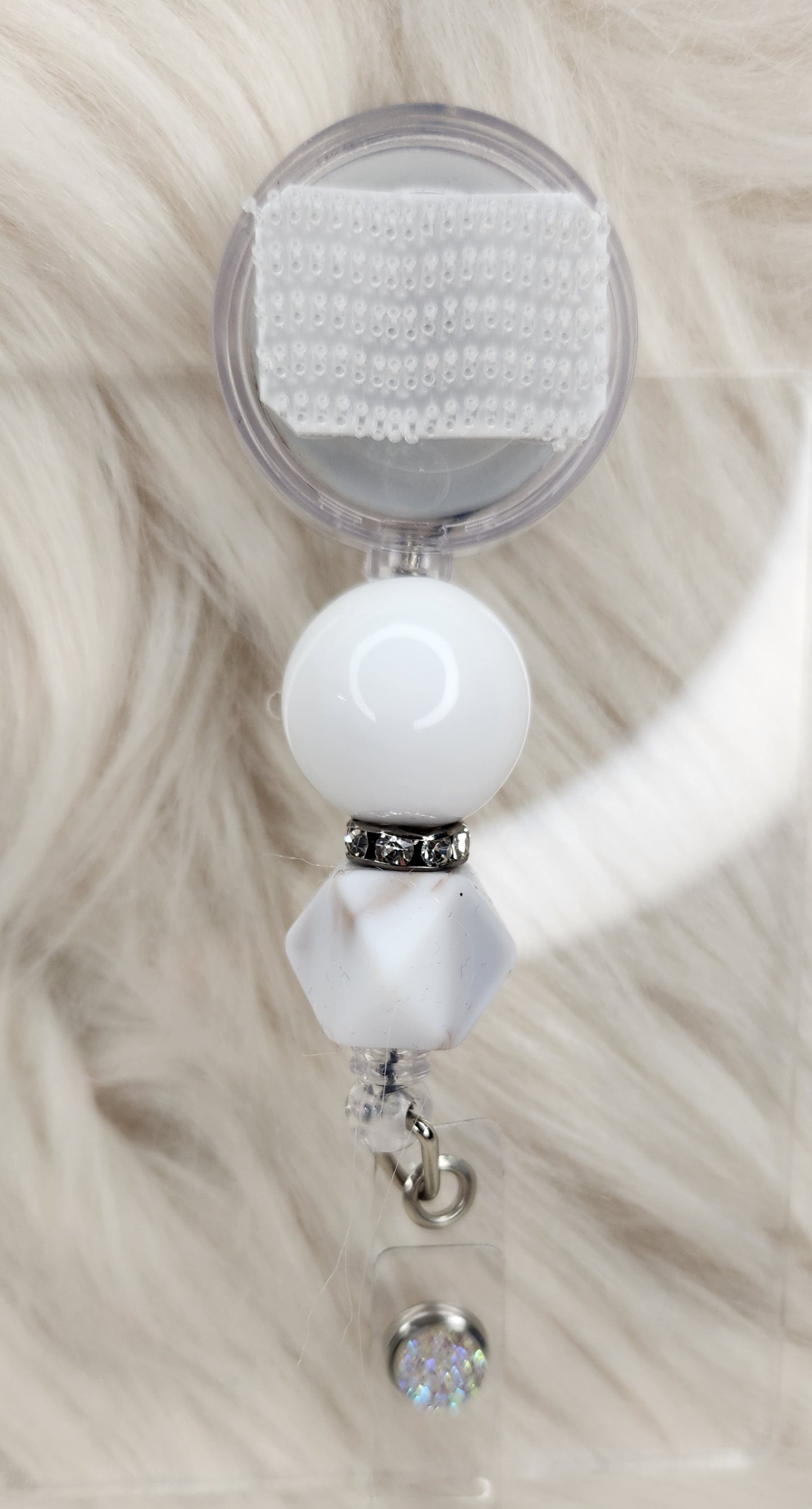 White Brown Swirl Badge Reel(Alligator Clip)
