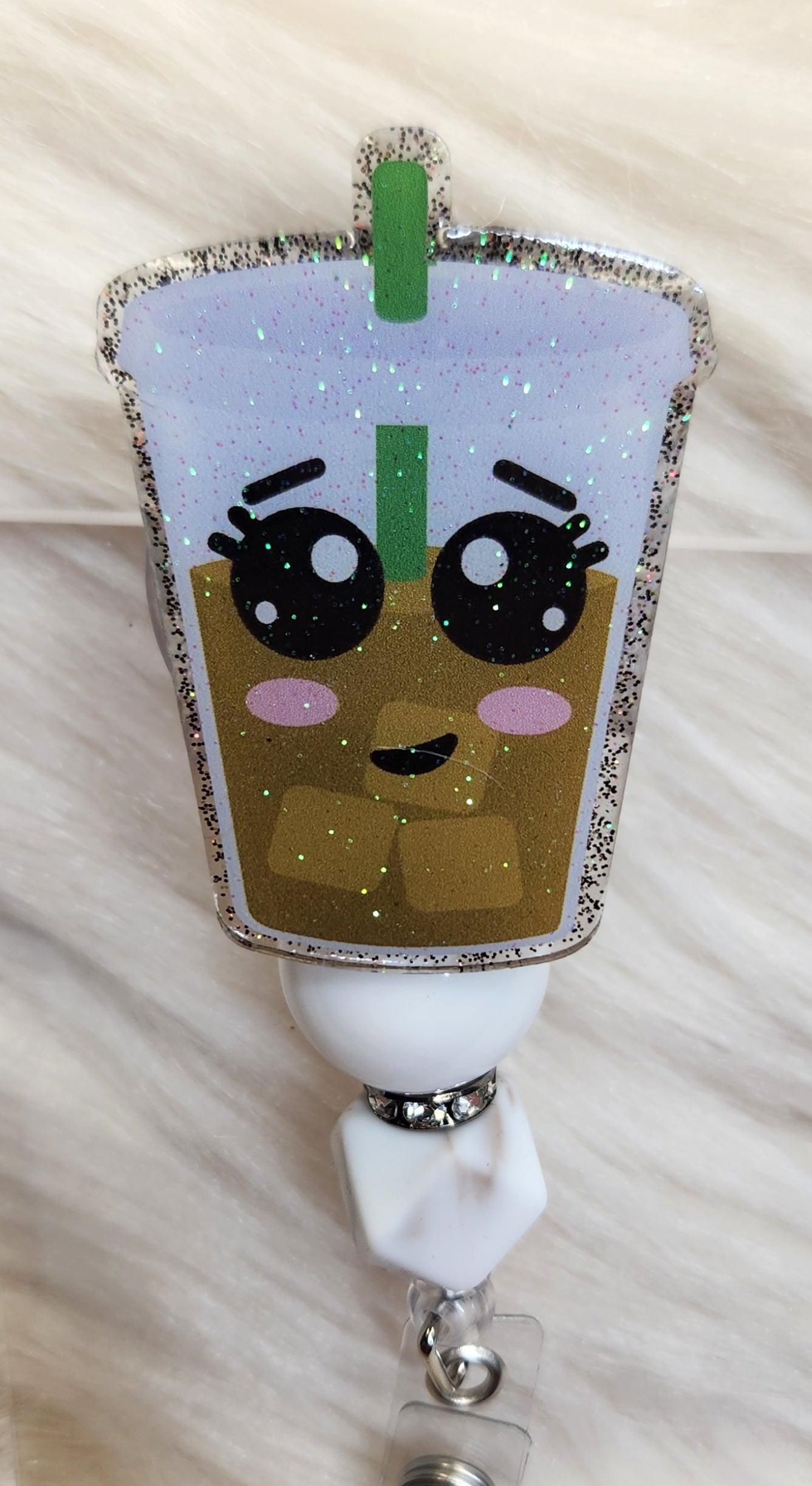 Smiley Coffee Badge Reel Face