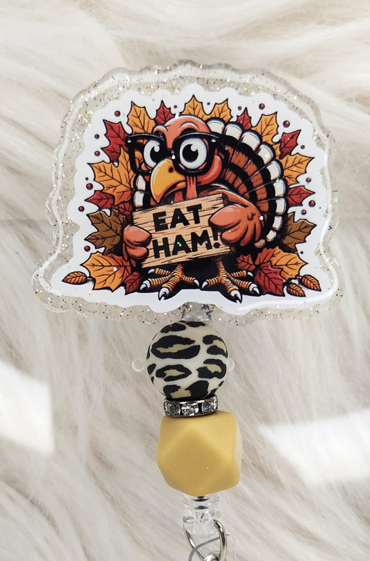 Eat Ham Badge Reel Face
