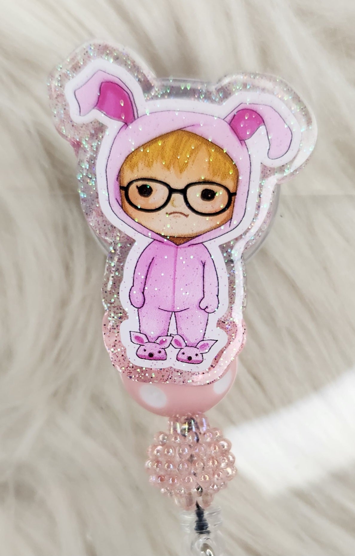 Pink Bunny Costume Badge Reel Face