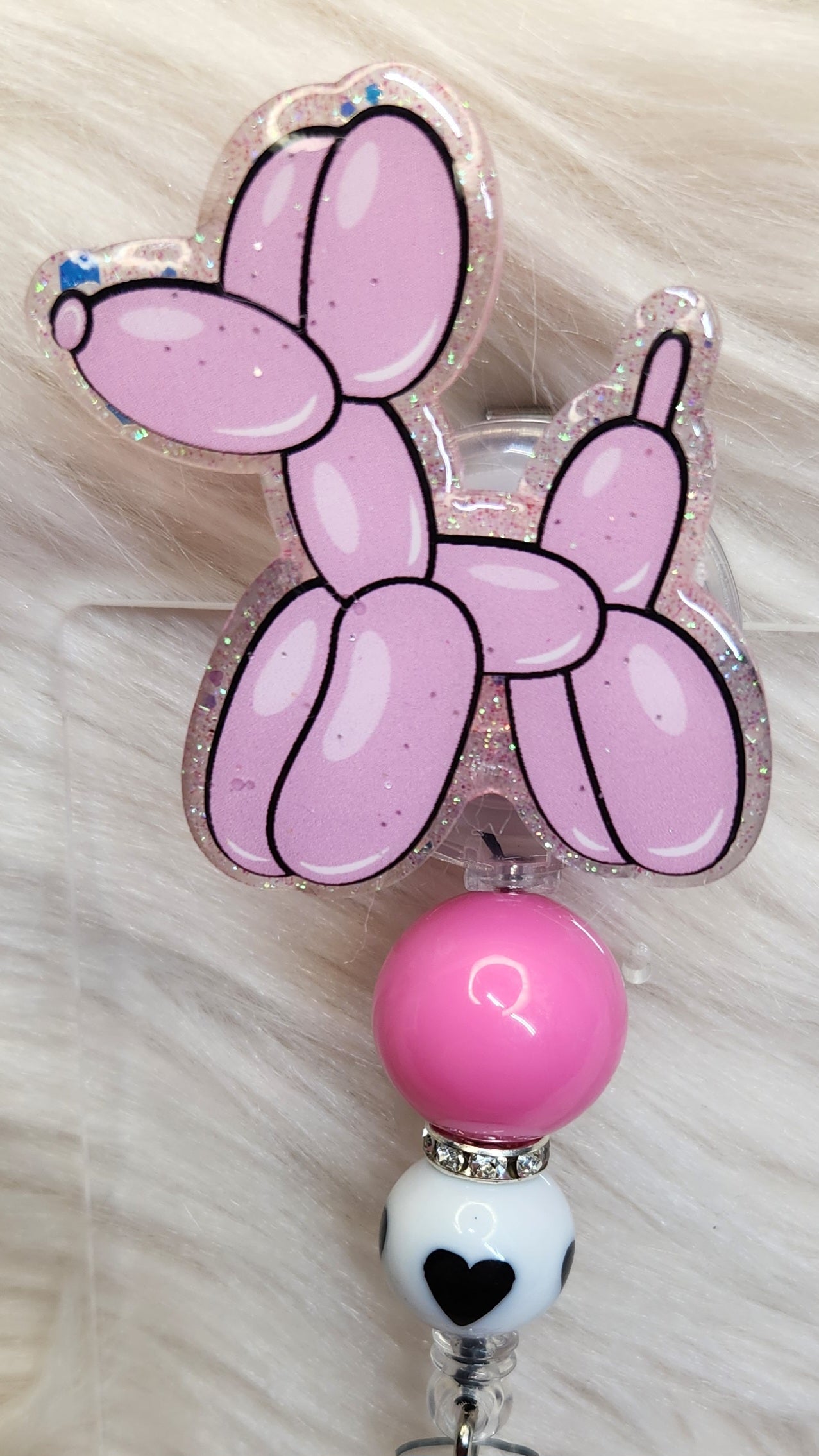 Balloon Dog Pink Badge Reel Face
