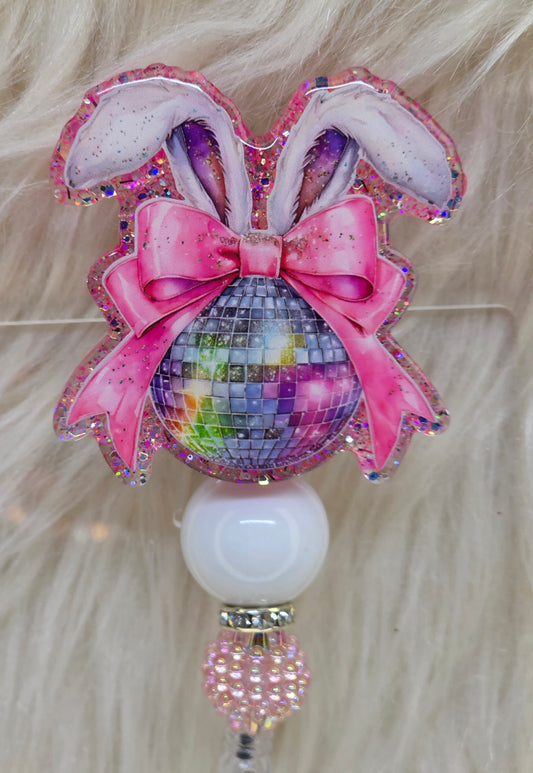Bunny Disco Ball Badge Reel Face