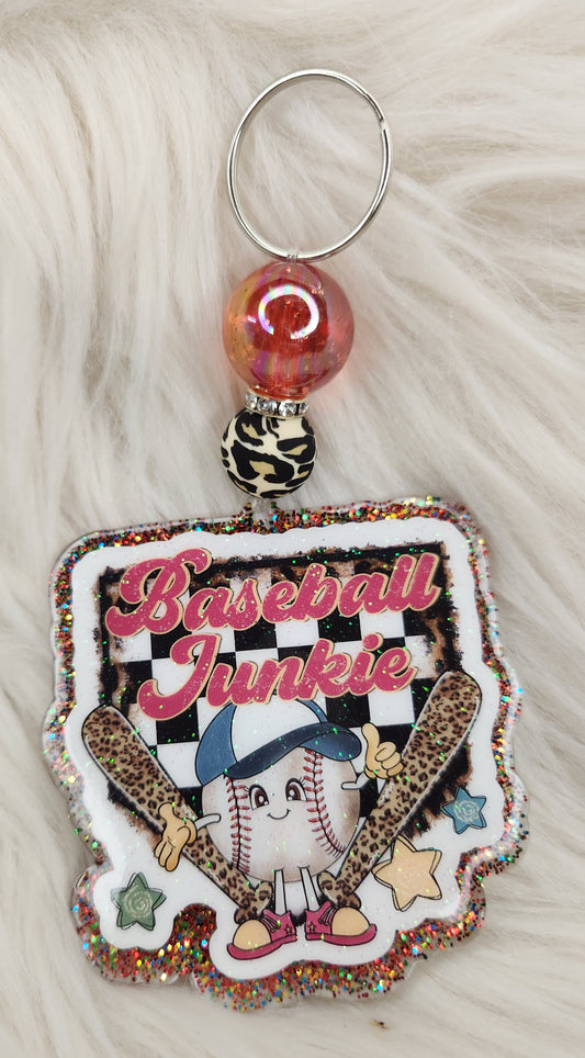 Baseball Junkie Beaded Acrylic Keychain