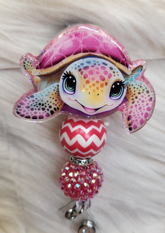 Pink Turtle #2 Badge Reel Face